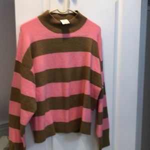 J. Crew Pink and Brown Striped Sweater